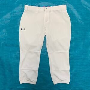 UNDER ARMOUR Fitted Women Crop Baseball Softball White Pants | S